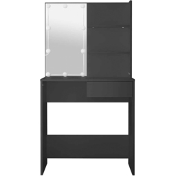 vidaXL Single Drawer 2 Shelf Black Dressing Table with LED Mirror - Size: 141 x 74.5 x 40cm - Wilko - thumbnail 4