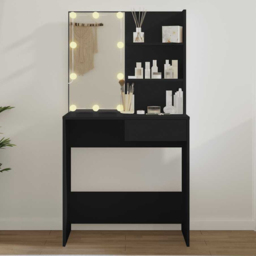 vidaXL Single Drawer 2 Shelf Black Dressing Table with LED Mirror - Size: 141 x 74.5 x 40cm - Wilko - thumbnail 1