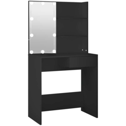 vidaXL Single Drawer 2 Shelf Black Dressing Table with LED Mirror - Size: 141 x 74.5 x 40cm - Wilko - thumbnail 3