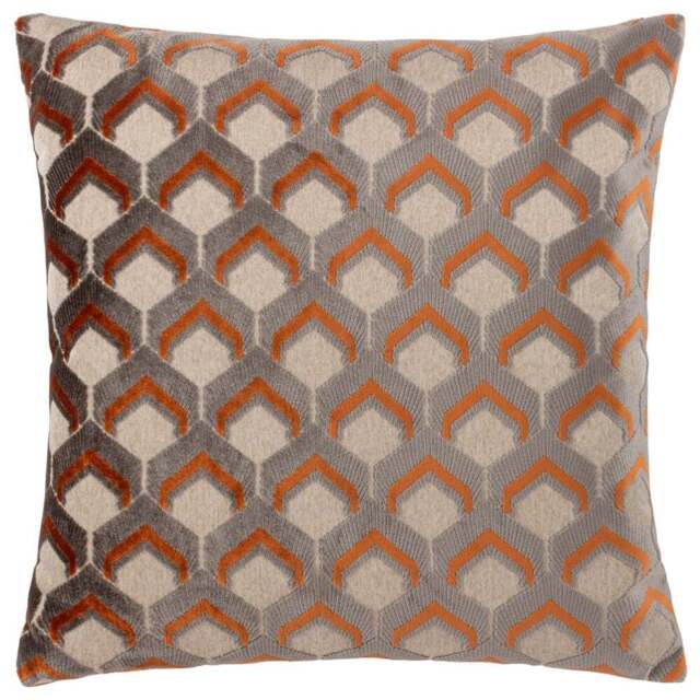 Paoletti Ledbury Ginger and Grey Velvet Jacquard Cushion - Size: 45 x 45 cm - Multi - Wilko - image 1