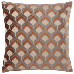 Paoletti Ledbury Ginger and Grey Velvet Jacquard Cushion - Size: 45 x 45 cm - Multi - Wilko