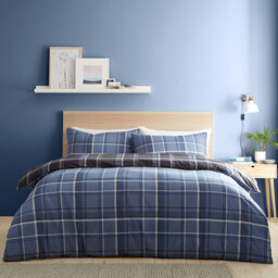 My Home Brodie Check Duvet Cover and Pillowcase Set - Navy/King - Wilko - thumbnail 1