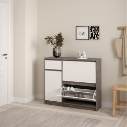 Florence Single Door 3 Drawer Concrete and White High Gloss Shoe Cabinet - Size: 31.5 x 108.9 x 92.9cm - Furniture to Go - Wilko - thumbnail 7