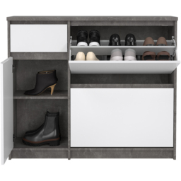 Florence Single Door 3 Drawer Concrete and White High Gloss Shoe Cabinet - Size: 31.5 x 108.9 x 92.9cm - Furniture to Go - Wilko - thumbnail 4