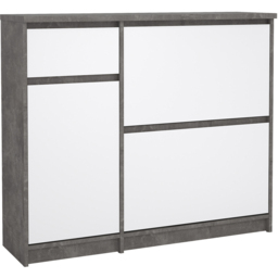 Florence Single Door 3 Drawer Concrete and White High Gloss Shoe Cabinet - Size: 31.5 x 108.9 x 92.9cm - Furniture to Go - Wilko - thumbnail 3