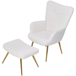 Living and Home White Sherpa Fleece Accent Chair with Footstool - Size: Single - Wilko - thumbnail 3
