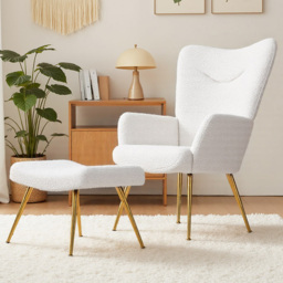 Living and Home White Sherpa Fleece Accent Chair with Footstool - Size: Single - Wilko