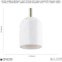 Happy Homewares White Marble Scandinavian Design Black Fabric Cable Pendant Lamp Fitting - Size: 119 x 10 x 10cm - Wilko - thumbnail 7