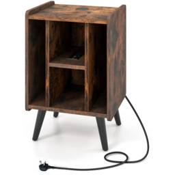 Costway 4 Shelf Brown Record Player Stand with USB Charging Port - Size: 91 x 50 x 15cm - Wilko - thumbnail 3