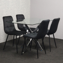 Kosy Koala 4 Seater Glass Rectangle Dining Set Black Velvet - Multi - Wilko - thumbnail 7