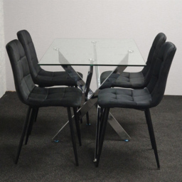 Kosy Koala 4 Seater Glass Rectangle Dining Set Black Velvet - Multi - Wilko - thumbnail 4