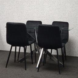 Kosy Koala 4 Seater Glass Rectangle Dining Set Black Velvet - Multi - Wilko - thumbnail 5