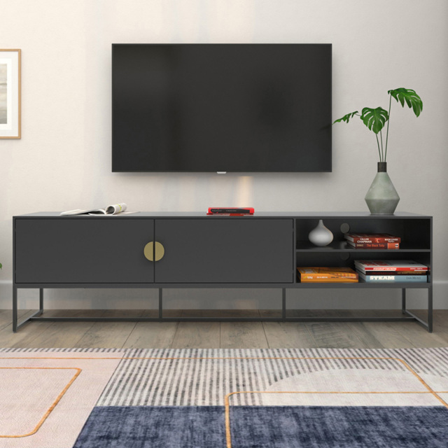 Loft24 Asia 2 Door 2 Shelf Anthracite Lowboard - Size: 50 x 180 x 40cm - Wilko - image 1