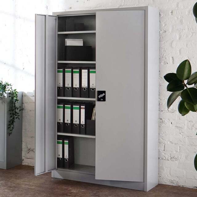 tectake 4 Shelf Grey Lockable File Cabinet - Size: 140 x 90 x 40cm - Wilko - image 1