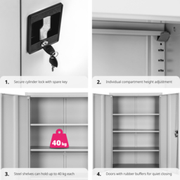 tectake 4 Shelf Grey Lockable File Cabinet - Size: 140 x 90 x 40cm - Wilko - thumbnail 5