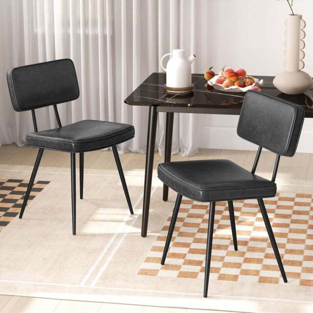 Costway Set of 2 Black Faux Leather Upholstered Dining Chairs - Wilko - image 1