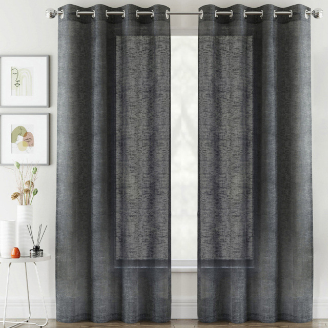 Tyrone Textiles Crete Charcoal Linen Look Eyelet Voile Panel Curtains 140 x 229cm - Size: W 140 x D 229cm - Wilko - image 1
