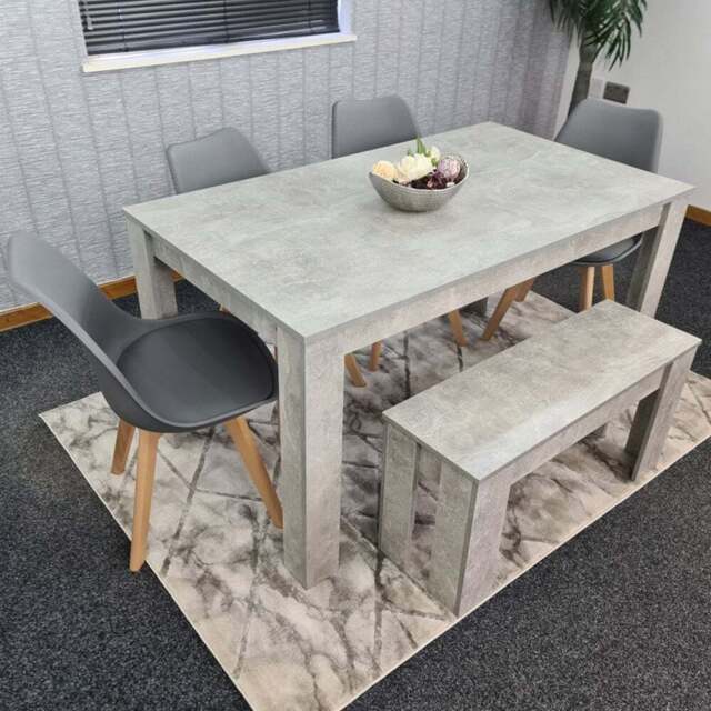 Kosy Koala 6 Seater Plastic and Faux Leather Dining Bench Set Stone Grey Effect and Grey - Size: 4 Seater - Portland - Wilko - image 1