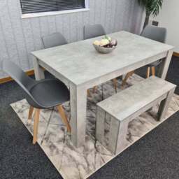 Kosy Koala 6 Seater Plastic and Faux Leather Dining Bench Set Stone Grey Effect and Grey - Size: 4 Seater - Portland - Wilko