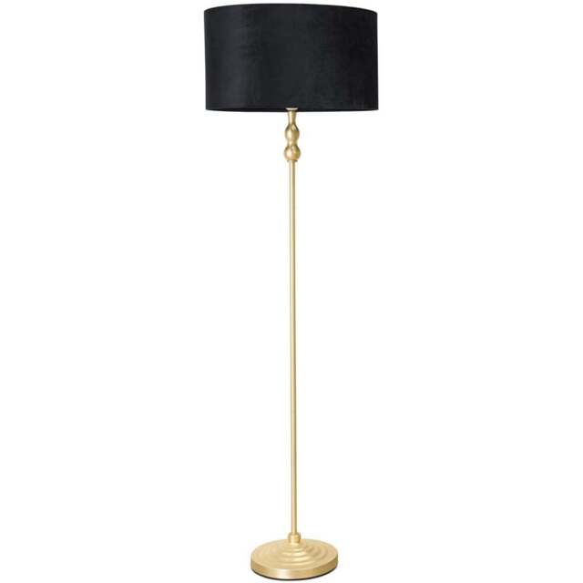 ValueLights Maggie Black Velvet and Gold Drum Shade Candlestick LED Floor Lamp - Size: 151 x 45 x 45cm - Wilko - image 1