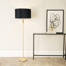 ValueLights Maggie Black Velvet and Gold Drum Shade Candlestick LED Floor Lamp - Size: 151 x 45 x 45cm - Wilko - thumbnail 3