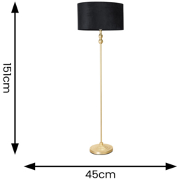 ValueLights Maggie Black Velvet and Gold Drum Shade Candlestick LED Floor Lamp - Size: 151 x 45 x 45cm - Wilko - thumbnail 7