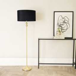ValueLights Maggie Black Velvet and Gold Drum Shade Candlestick LED Floor Lamp - Size: 151 x 45 x 45cm - Wilko - thumbnail 4