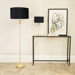 ValueLights Maggie Black Velvet and Gold Drum Shade Candlestick LED Floor Lamp - Size: 151 x 45 x 45cm - Wilko - thumbnail 6
