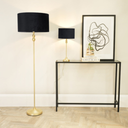 ValueLights Maggie Black Velvet and Gold Drum Shade Candlestick LED Floor Lamp - Size: 151 x 45 x 45cm - Wilko - thumbnail 5