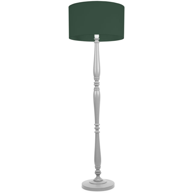 ValueLights Victoria Green Fabric Drum Shade Grey Wood Traditional Stem LED Floor Lamp - Size: 157 x 45 x 45cm - Wilko - image 1