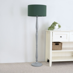 ValueLights Victoria Green Fabric Drum Shade Grey Wood Traditional Stem LED Floor Lamp - Size: 157 x 45 x 45cm - Wilko - thumbnail 4