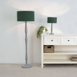 ValueLights Victoria Green Fabric Drum Shade Grey Wood Traditional Stem LED Floor Lamp - Size: 157 x 45 x 45cm - Wilko - thumbnail 5