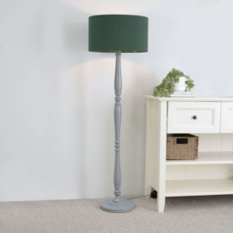ValueLights Victoria Green Fabric Drum Shade Grey Wood Traditional Stem LED Floor Lamp - Size: 157 x 45 x 45cm - Wilko - thumbnail 3