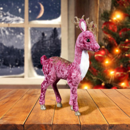 Shatchi Burgundy Reindeer Christmas Decoration 52cm - Size: 48 x 7 x 6cm - Pink - Wilko - thumbnail 3