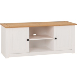 Seconique Panama 2 Door 2 Shelf White and Natural Wax TV Unit - Size: 40 x 120 x 50cm - Wilko - thumbnail 3