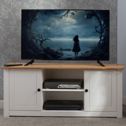 Seconique Panama 2 Door 2 Shelf White and Natural Wax TV Unit - Size: 40 x 120 x 50cm - Wilko - thumbnail 1