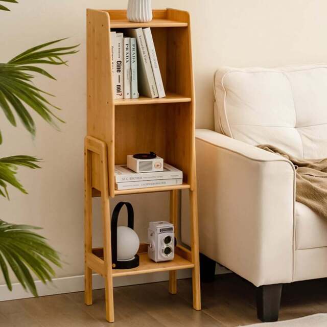 Costway 4 Shelf Bamboo Freestanding Bookcase - Size: 76 x 38 x 11cm - Cream - Wilko - image 1