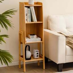 Costway 4 Shelf Bamboo Freestanding Bookcase - Size: 76 x 38 x 11cm - Cream - Wilko - thumbnail 1