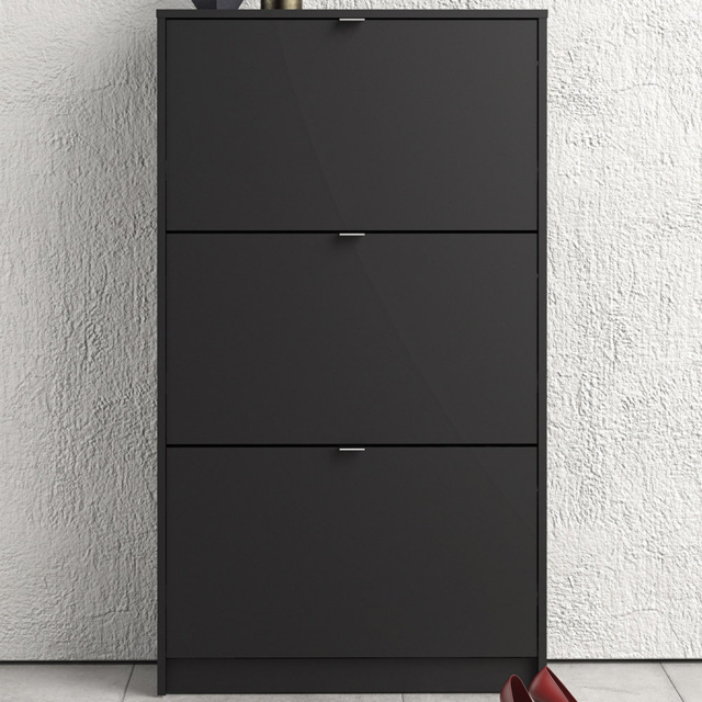 Florence Shoes 3 Flip Door Matt Black Double Layer Shoe Storage Cabinet - Furniture To Go - Wilko - image 1