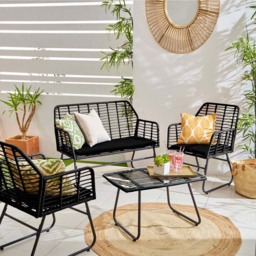 Neo 4 Seater Black Bamboo Style Table Set - Wilko - thumbnail 7
