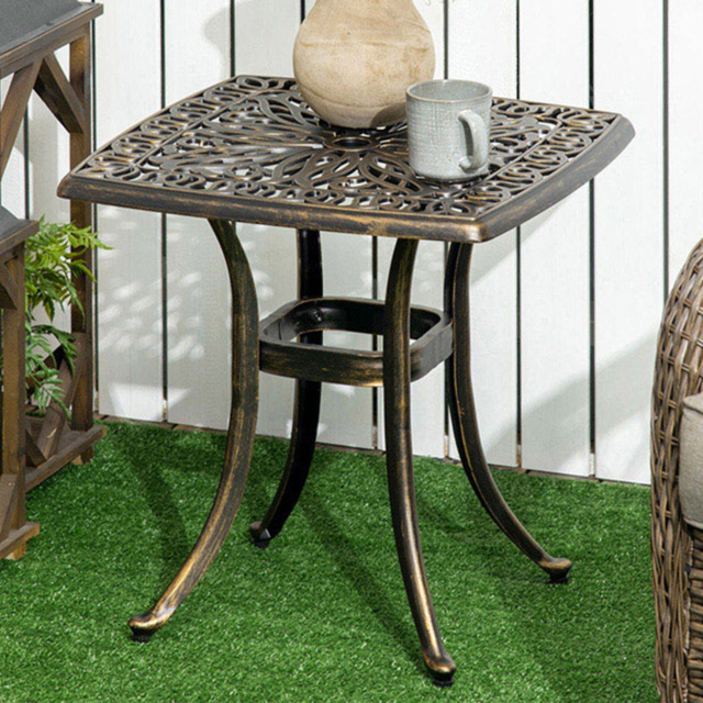 Outsunny Bronze Aluminium Garden Table with Umbrella Hole - Size: 54 x 54 x 52.5cm - Brown - Wilko - image 1