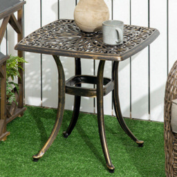 Outsunny Bronze Aluminium Garden Table with Umbrella Hole - Size: 54 x 54 x 52.5cm - Brown - Wilko - thumbnail 1