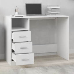 vidaXL 3 Drawer Single Shelf Computer Desk White - Size: 76 x 102 x 50cm - Wilko