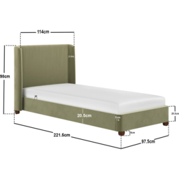 Flair Alma Single Olive Green Velvet Bed Frame with Winged Headboard - Wilko - thumbnail 7