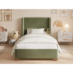 Flair Alma Single Olive Green Velvet Bed Frame with Winged Headboard - Wilko - thumbnail 6