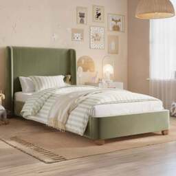 Flair Alma Single Olive Green Velvet Bed Frame with Winged Headboard - Wilko