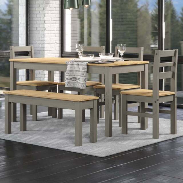 Core Products Corona Linea 6 Seater Large Dining Table Bench Set Grey - Wilko - image 1