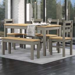 Core Products Corona Linea 6 Seater Large Dining Table Bench Set Grey - Wilko - thumbnail 1