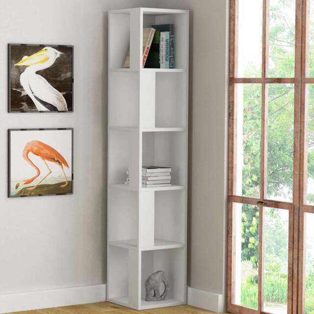 Decortie Piano 5 Shelf White Modern Corner Tall Bookcase - Wilko - image 1