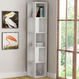 Decortie Piano 5 Shelf White Modern Corner Tall Bookcase - Wilko - thumbnail 1